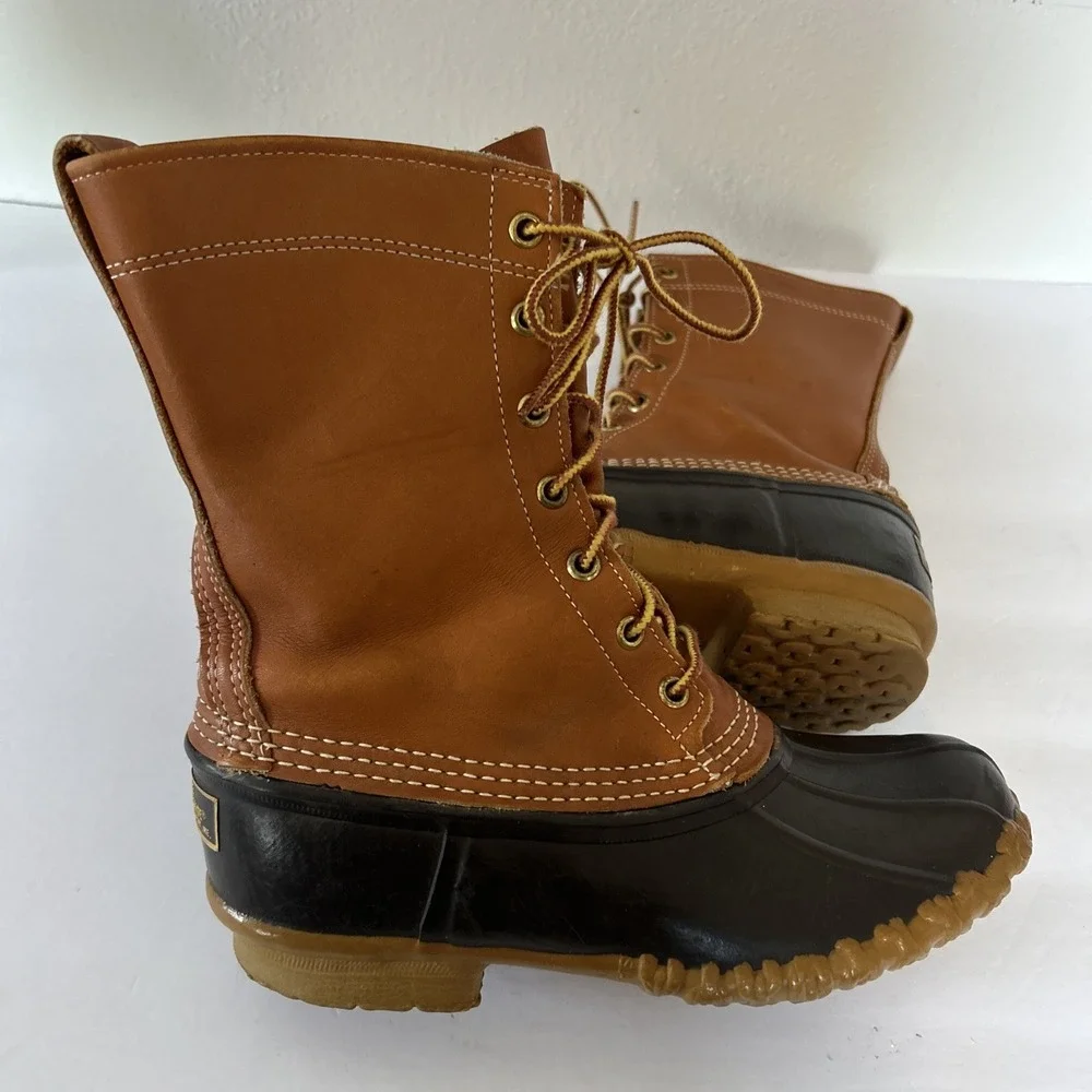 L.L. Bean Maine Hunting‎ Women 8 Brown Duck Boots Leather Waterproof Rain Boots